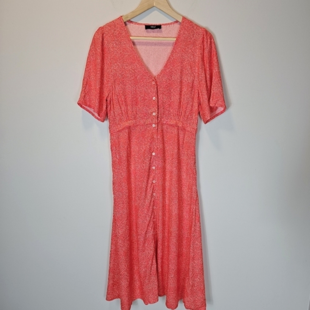 Able Coral Pink Button-Front Midi Dress